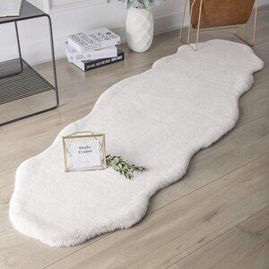 NEW Faux Rabbit Fur Rug, White 2x6 ft Soft Fluffy Faux Fur Runner Rug